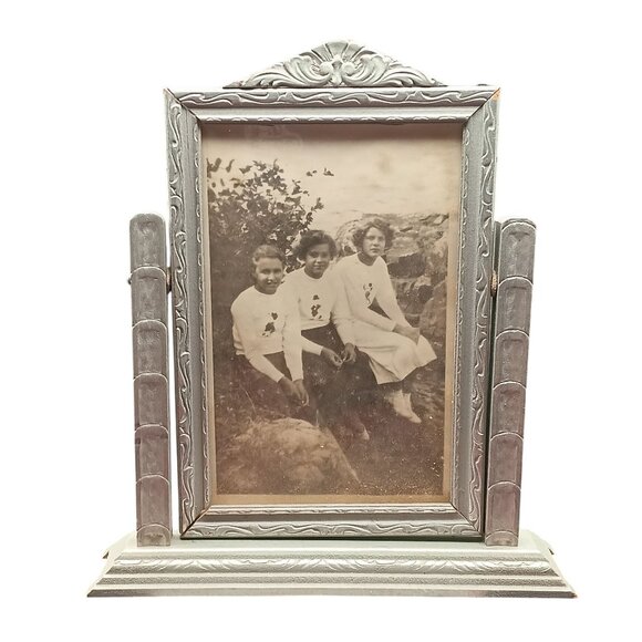 Other - Vintage Silver Swing Frame Sepia Photograph Of Three Girls Outdoor Portrait